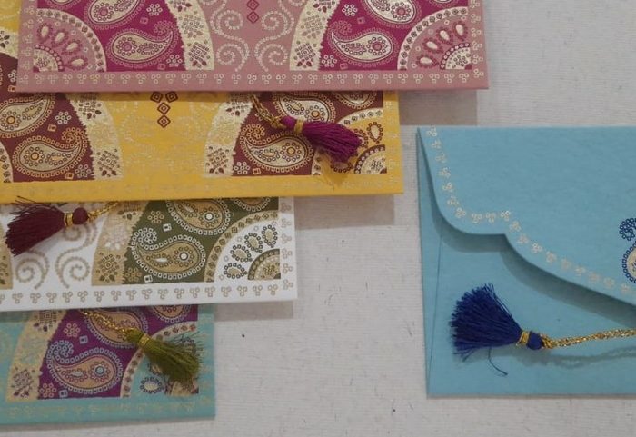 Bandhej-inspired textile motif printed on a Chimanlals gift envelope